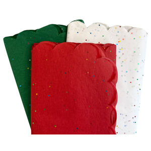Scalloped Edge Tissue Paper 110 Sheets 20" x 20" Glitter Christmas Red Green NIP